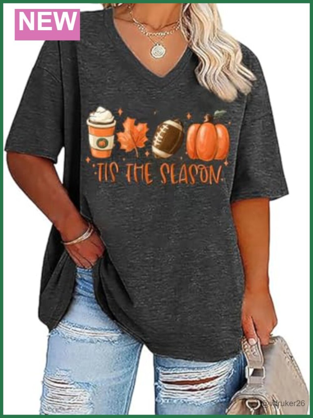 Plus Size V-Neck Fall Graphic Tunic Tee Casual Loose Short Sleeve Top